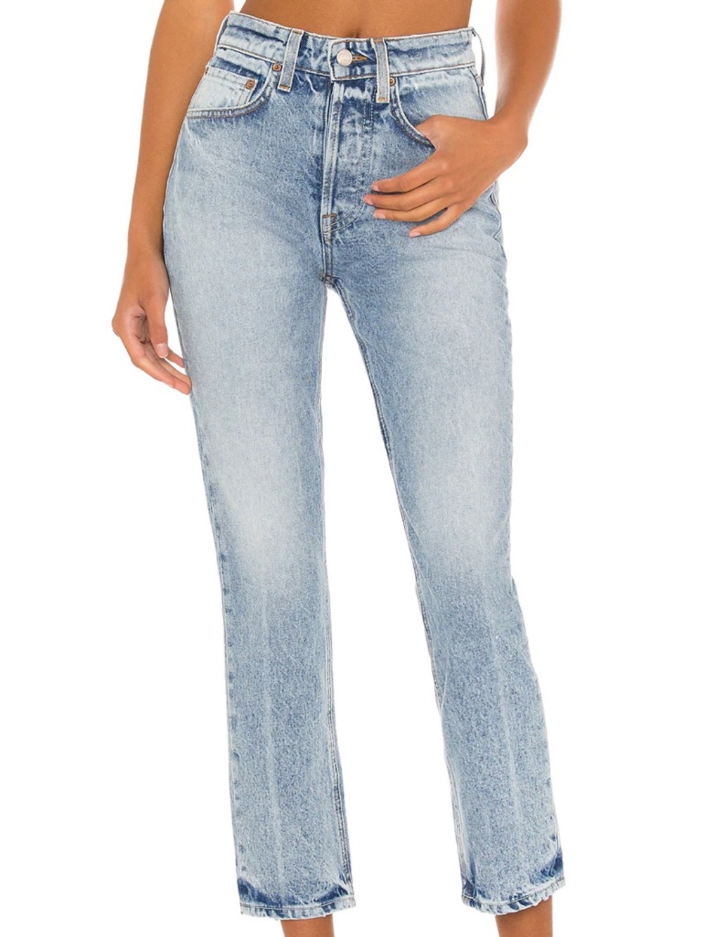 Grlfrnd Women 26 Queens Denim Button Fly Karolina High Rise Straight Crop Jeans